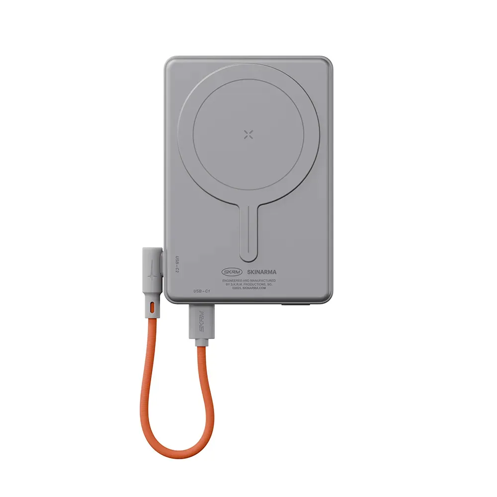 پاوربانک ۱۰۰۰۰ میلی آمپر مگ سیف اسکین آرما مدل Skinarma ARC 10000mAh Magnetic Powerbank رنگ خاکستری روشن
