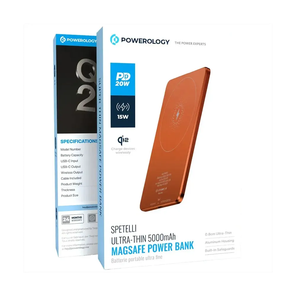 پاوربانک 5000 میلی آمپر مگ سیف پاورولوژی مدل Powerology Ultra Thin رنگ قرمز