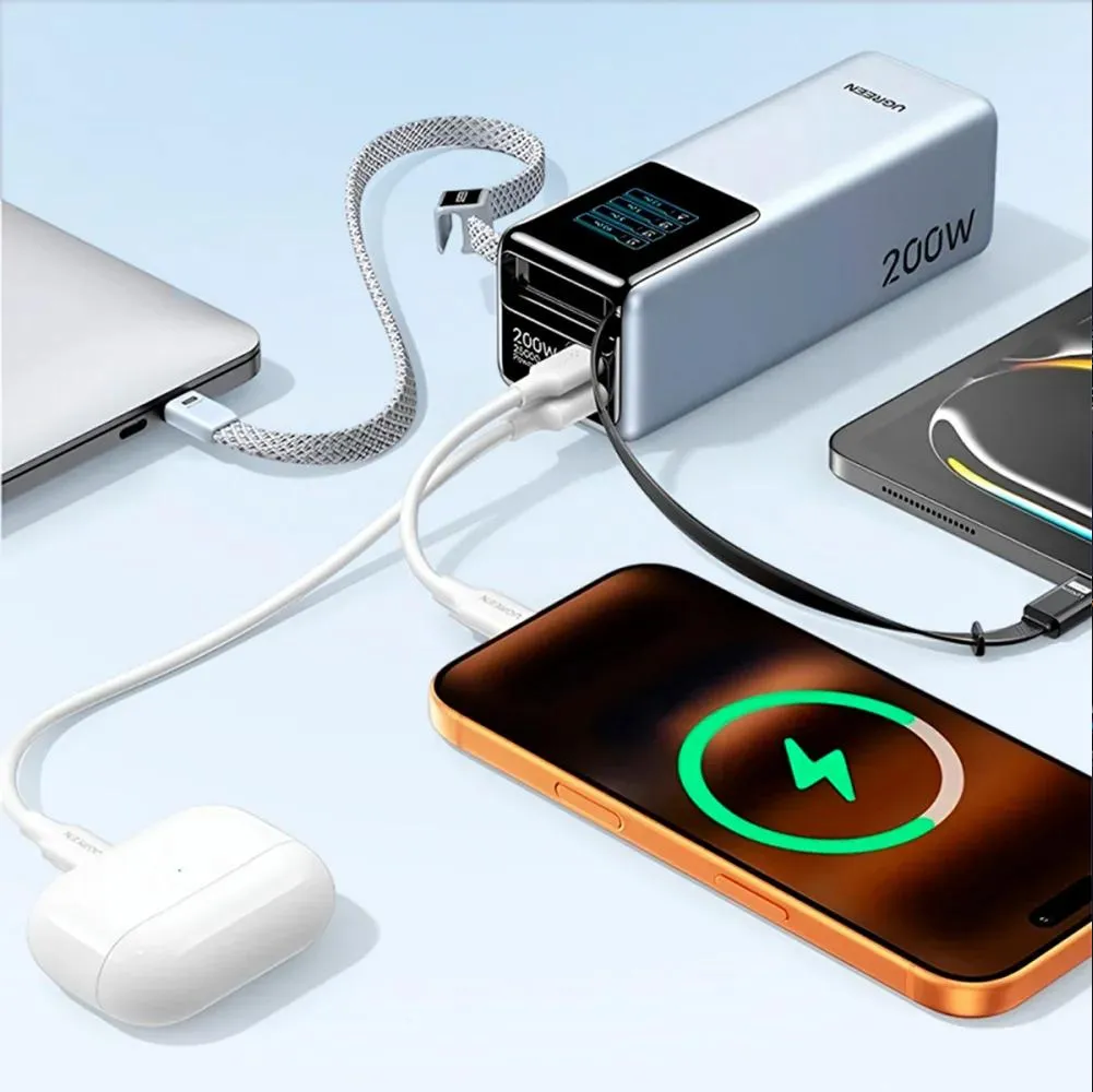 پاور بانک یوگرین 25000 میلی آمپر ۲۰۰ وات مدل Ugreen Nexode Pro رنگ خاکستری
