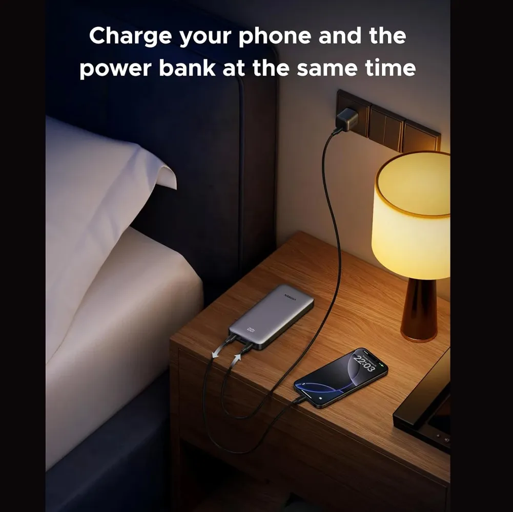پاور بانک یوگرین ۱۰۰۰۰ میلی آمپر ۳۰ وات مدل Ugreen PB535 رنگ خاکستری